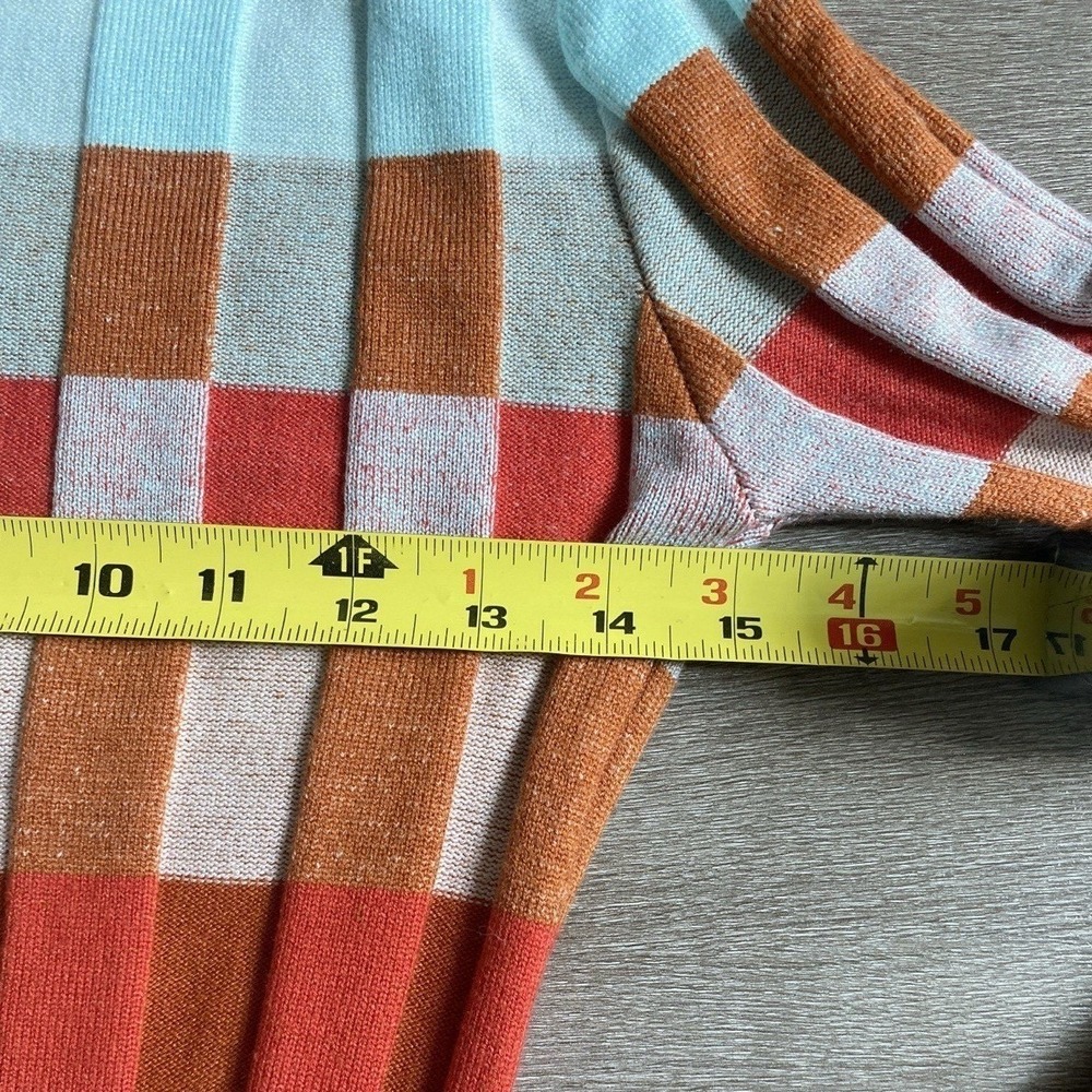 Multicolored Plaid Check Pattern Whimsical Ribbed Knit Turtleneck Vtg M/L 1353 - Picture 7 of 7